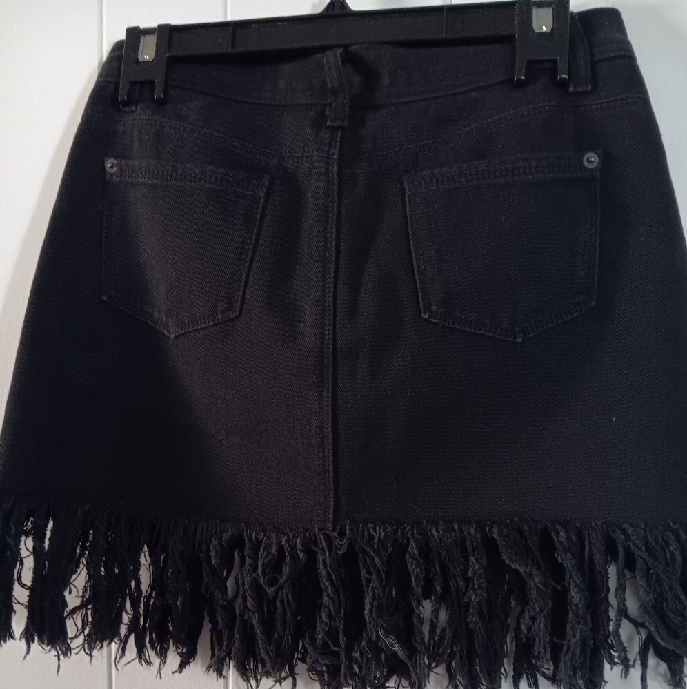 Fringed Black Denim Skirt
